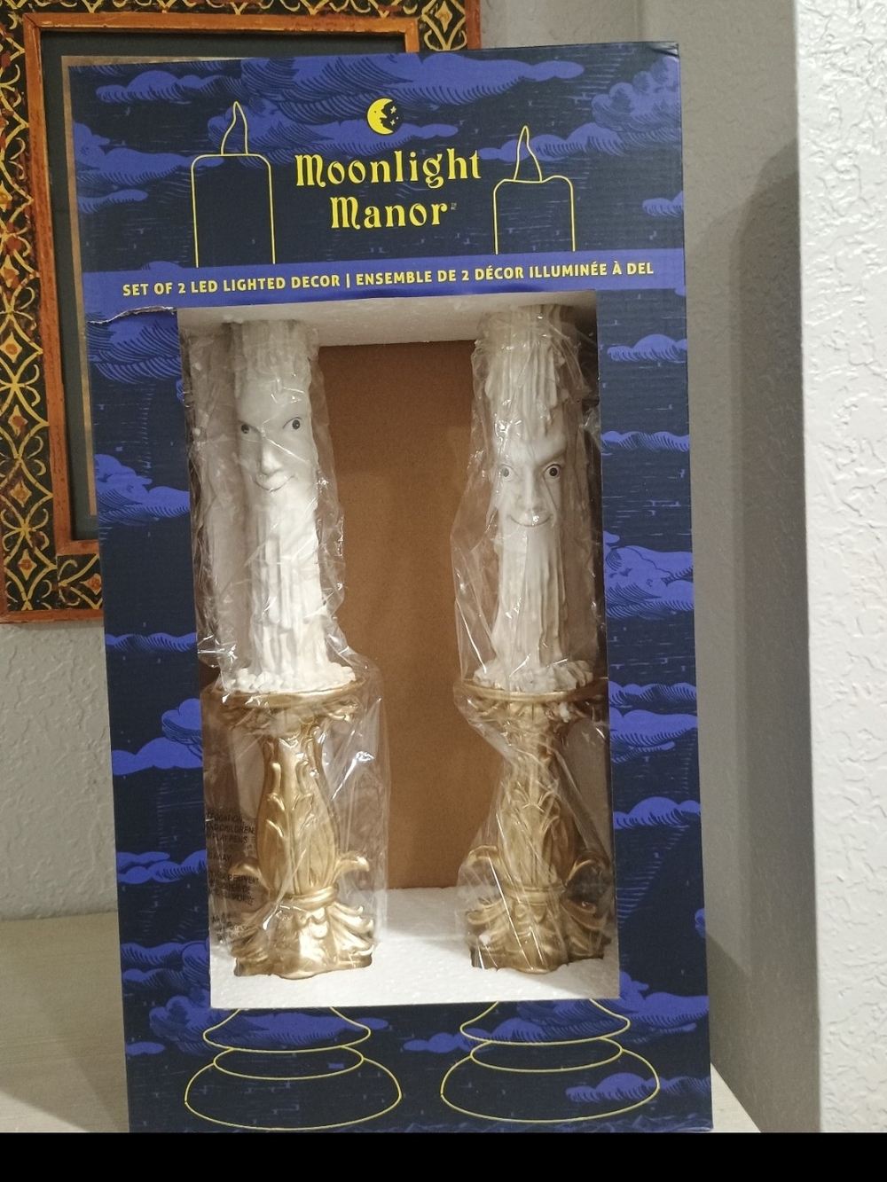 Moonlight Manor LED Face Candles Candlesticks Halloween LIGHTS UP New